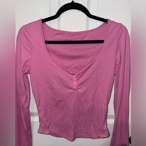 Women’s Pink Ribbed Long-Sleeve Top